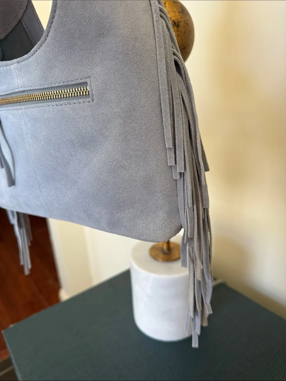 Suede Leather Hobo Crossbody Bag Light Blue NWT Western